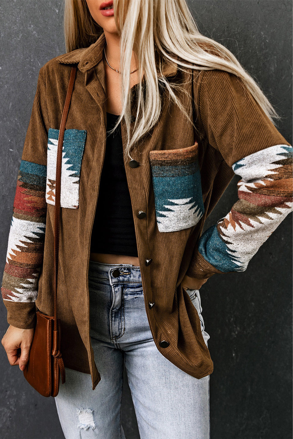 Aztec Patterned Corduroy Jacket
