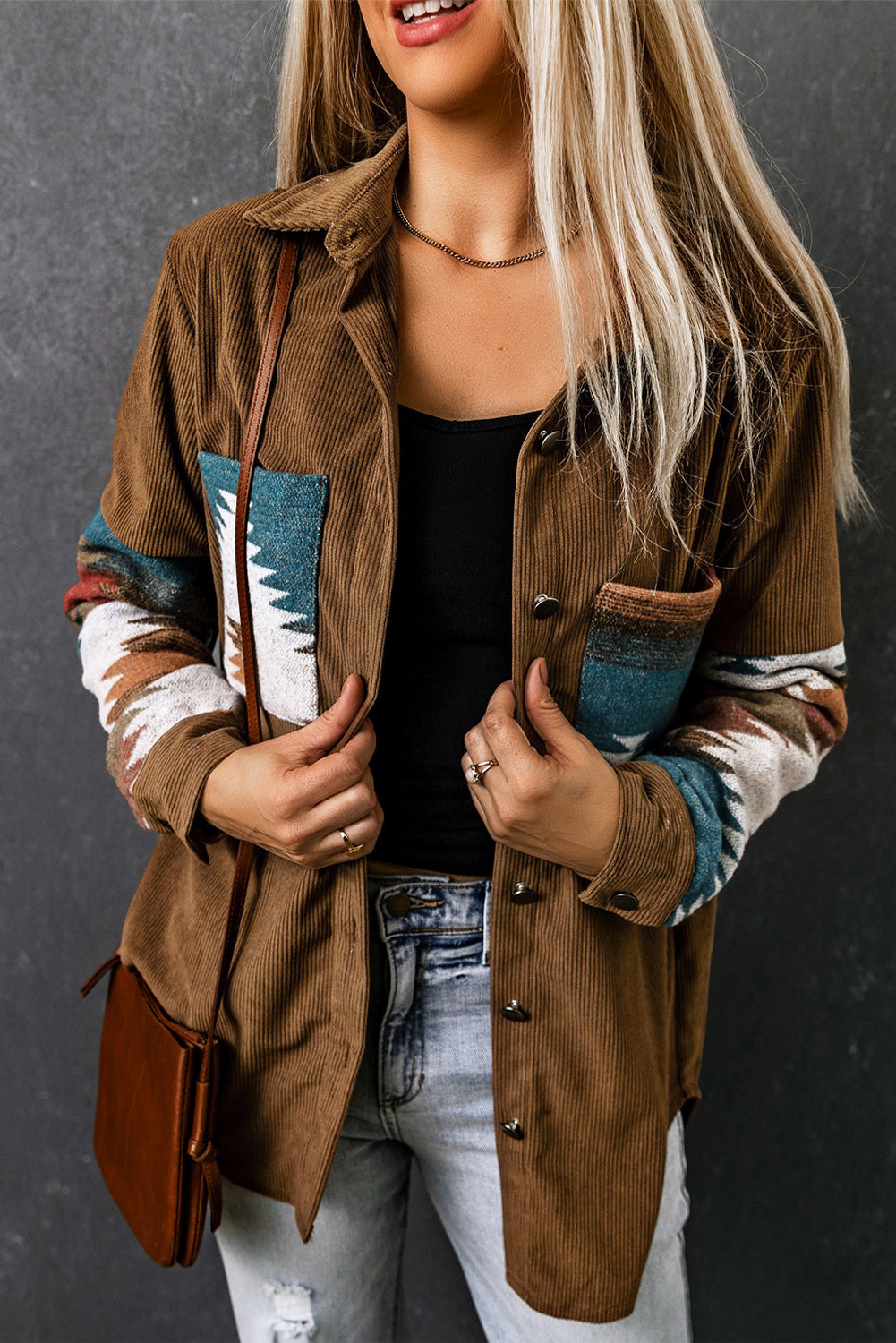Aztec Patterned Corduroy Jacket