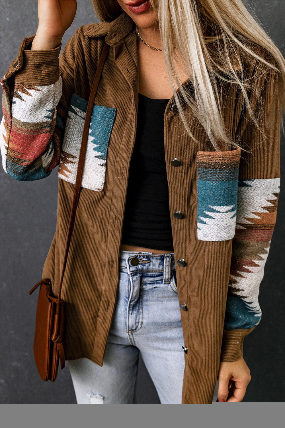 Aztec Patterned Corduroy Jacket