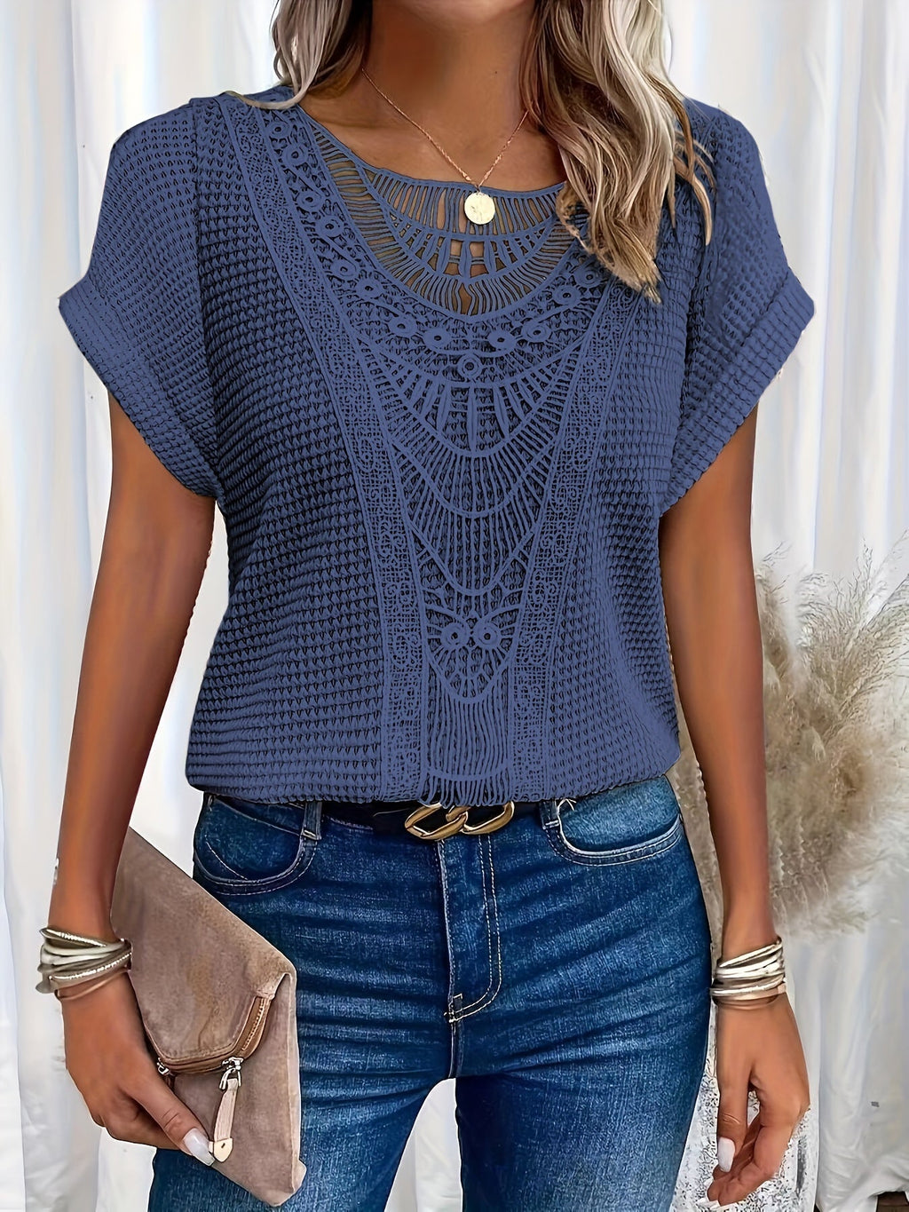 Chic Lace Blouse with Trendy Accents