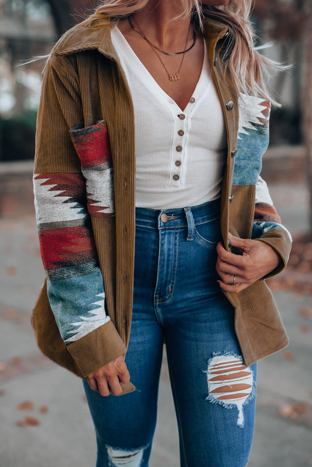 Aztec Patterned Corduroy Jacket