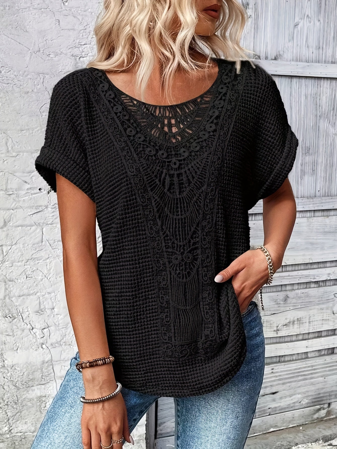 Chic Lace Blouse with Trendy Accents