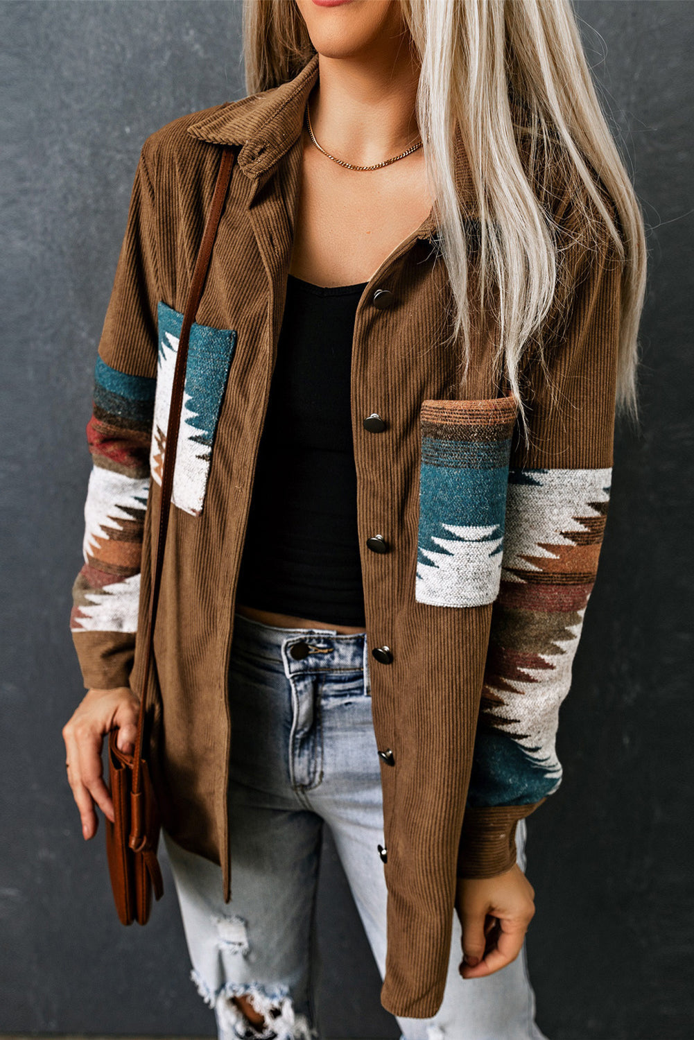 Aztec Patterned Corduroy Jacket